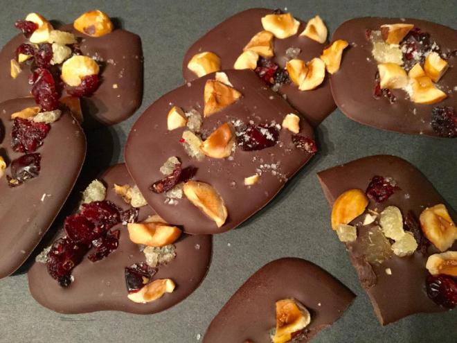 Dark Chocolates with Ginger, Cranberries and Hazelnuts